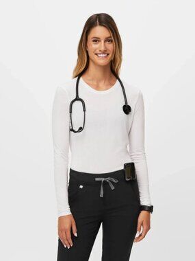 NWT FIGS Womens Supersoft Crew Neck Under Scrub Size Large Long Sleeve White